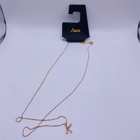 Aura Brand Gold Tone K Intial Pendant Long Necklace 28” New - Picture 2 of 4